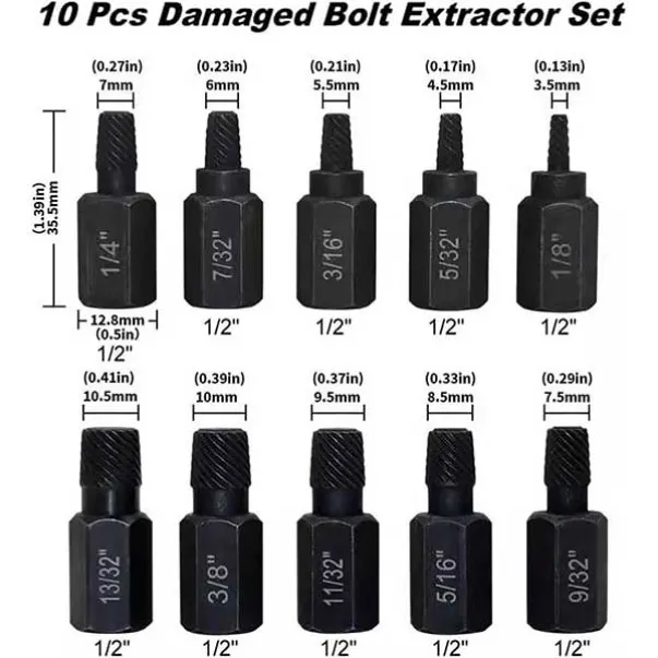 10 részes készlet a sérült csavarok eltávolításához