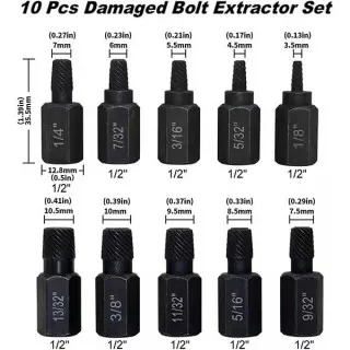 10 részes készlet a sérült csavarok eltávolításához